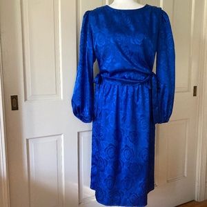 Vintage 1980's Special Thyme Ltd Pretty Royal Blue Jacquard Dress   SIZE 14 1/2